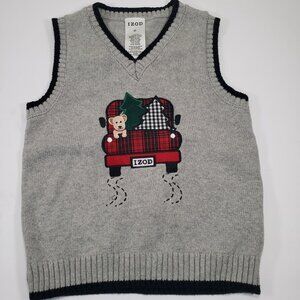 IZOD Vest Boy's 4T Christmas Holiday Sweater Knit Red Truck Dog Tree